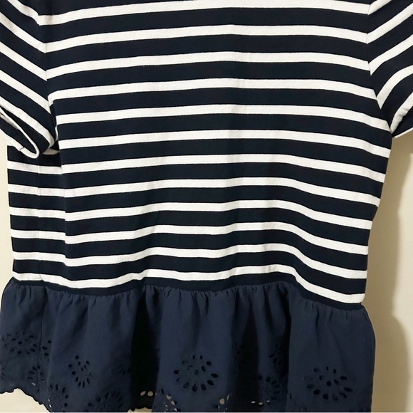 KATE SPADE New York Top Womens Sz. Medium Peplum Eyelet Hem Short Sleeve Striped - Picture 5 of 7